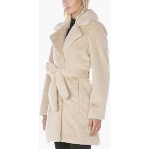 Shelli Segal Faux Fur Overcoat Lapel Collar Cream Color - NWOT - Sz L